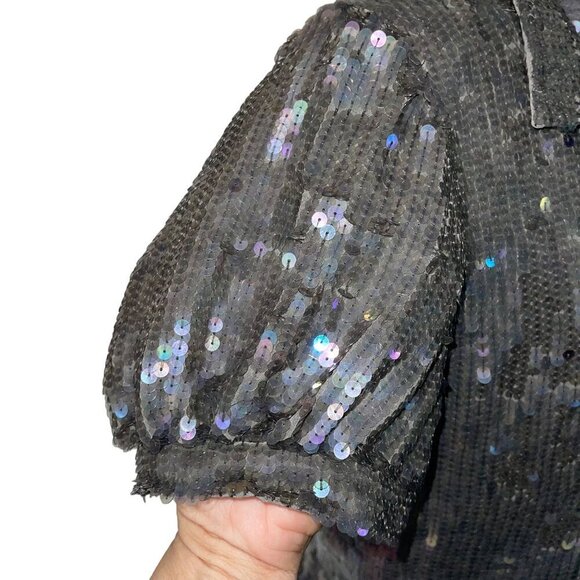 Embex Inc Vintage Womens Jacket Size Large Gray Sequin Embellished Puff Sleeve - Picture 8 of 8